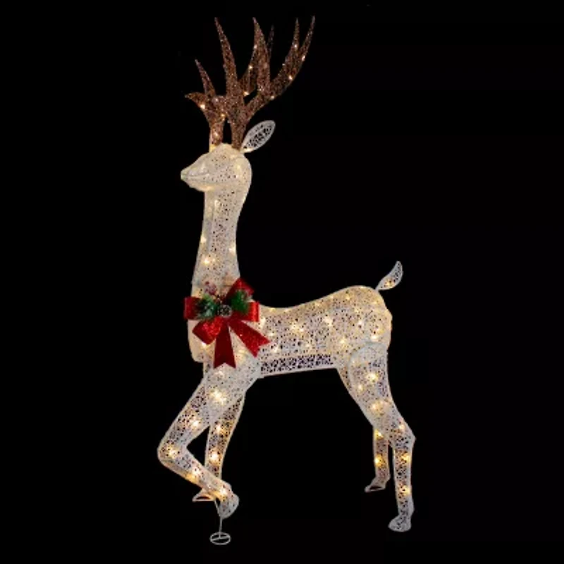 Northlight 60in Led Lighted Glitter Reindeer With Red Bow Christmas Yard Art