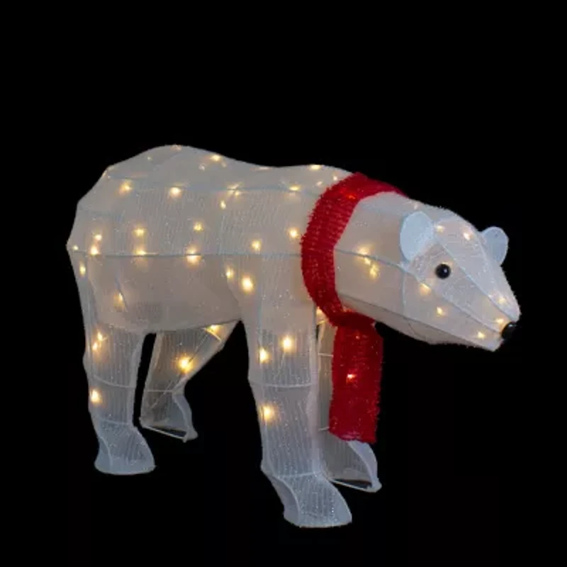 Northlight 18in Led Lighted Tinsel Polar Bear Christmas Yard Art