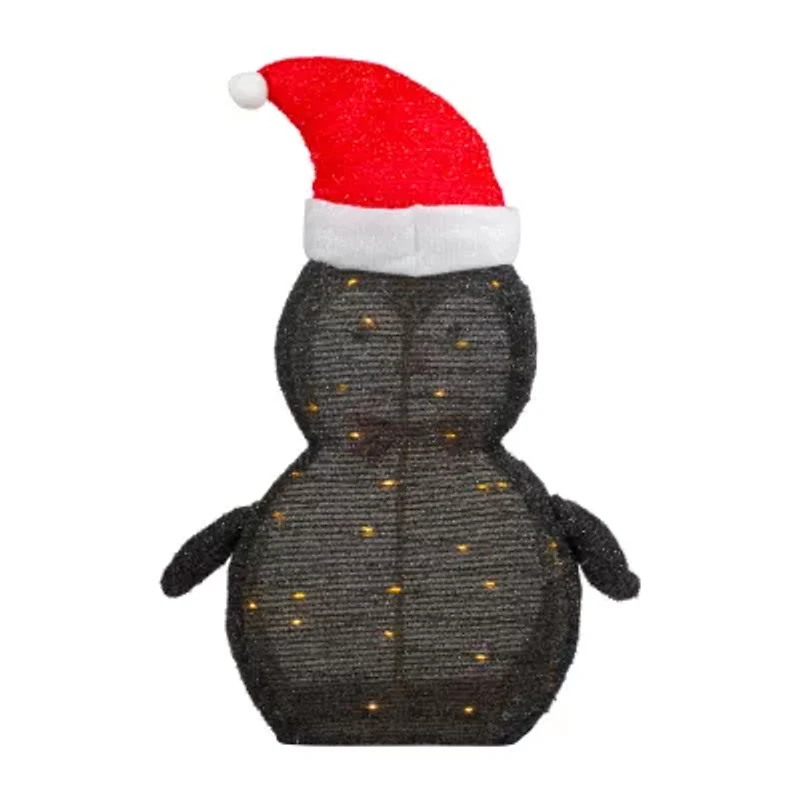 Northlight 28in Led Lighted Tinsel Penguin In Santa Hat Christmas Yard Art