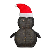 Northlight 28in Led Lighted Tinsel Penguin In Santa Hat Christmas Yard Art
