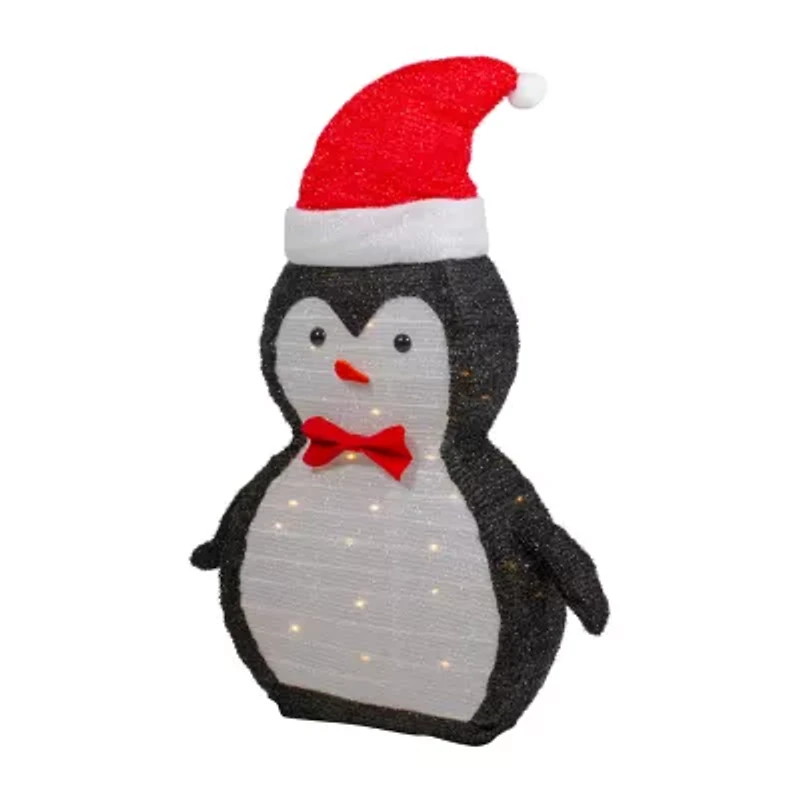 Northlight 28in Led Lighted Tinsel Penguin In Santa Hat Christmas Yard Art