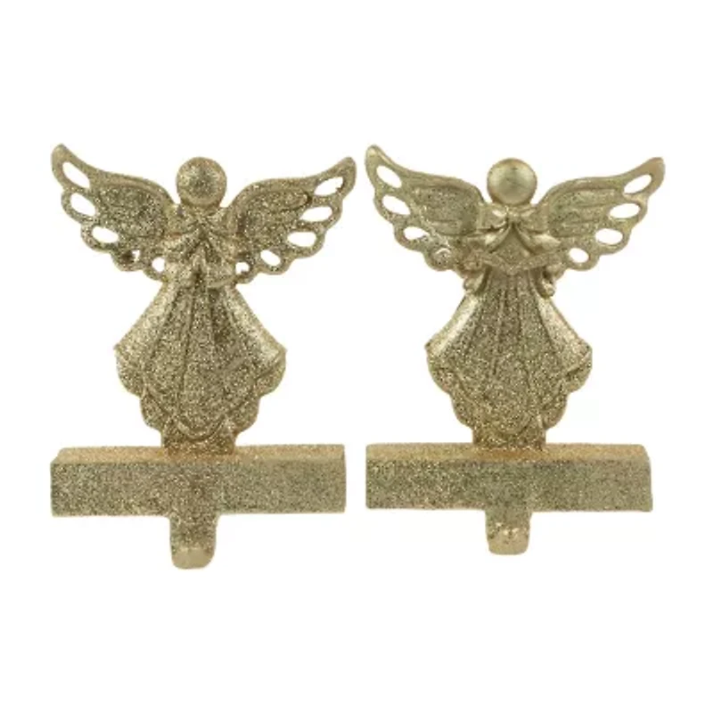Northlight Gold Angel Glittered 5.5in 2-pc. Christmas Stocking Holder