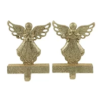 Northlight Gold Angel Glittered 5.5in 2-pc. Christmas Stocking Holder