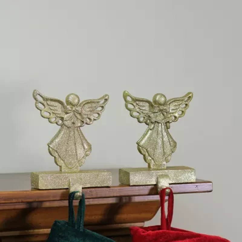 Northlight Gold Angel Glittered 5.5in 2-pc. Christmas Stocking Holder