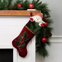 Northlight 21in Red And Green Holly Embroidered Velvet Christmas Stocking