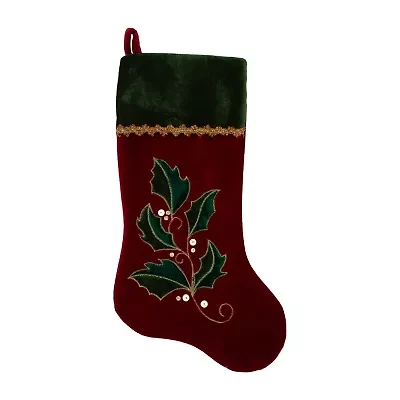 Northlight 21in Red And Green Holly Embroidered Velvet Christmas Stocking