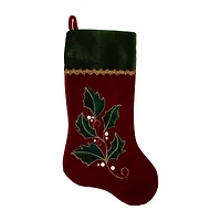 Northlight 21in Red And Green Holly Embroidered Velvet Christmas Stocking