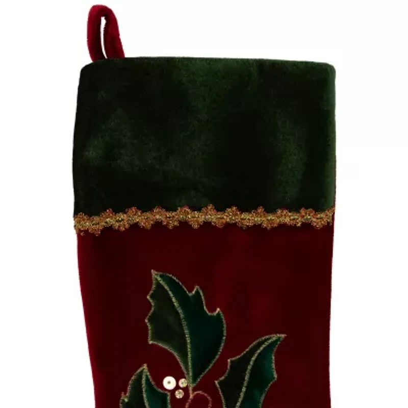 Northlight 21in Red And Green Holly Embroidered Velvet Christmas Stocking