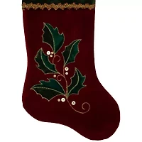 Northlight 21in Red And Green Holly Embroidered Velvet Christmas Stocking
