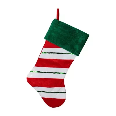 Northlight 18in Green And Red Velvet Sequin Stripe Christmas Stocking