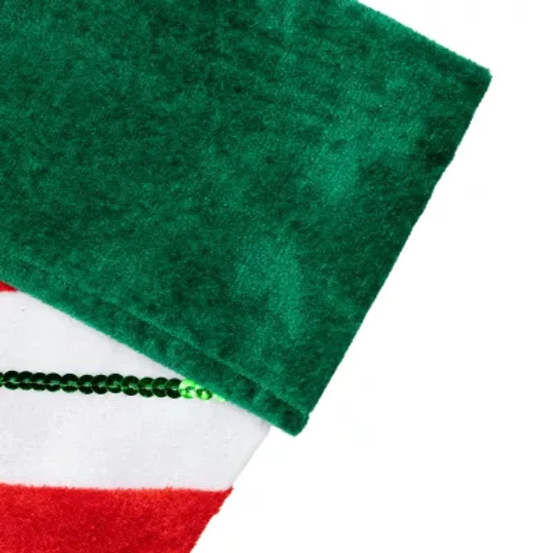 Northlight 18in Green And Red Velvet Sequin Stripe Christmas Stocking