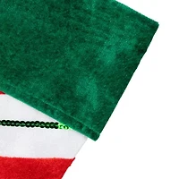 Northlight 18in Green And Red Velvet Sequin Stripe Christmas Stocking