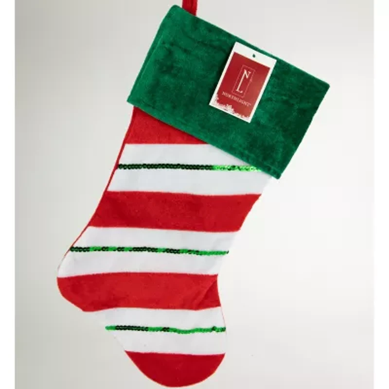 Northlight 18in Green And Red Velvet Sequin Stripe Christmas Stocking