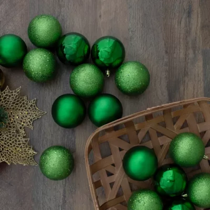 32ct Xmas Green Shatterproof 4-Finish Christmas Ball Ornaments 3.25'' (80mm)