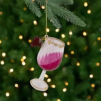4.25'' Red and Clear Glittered Wine Glass Christmas Ornament