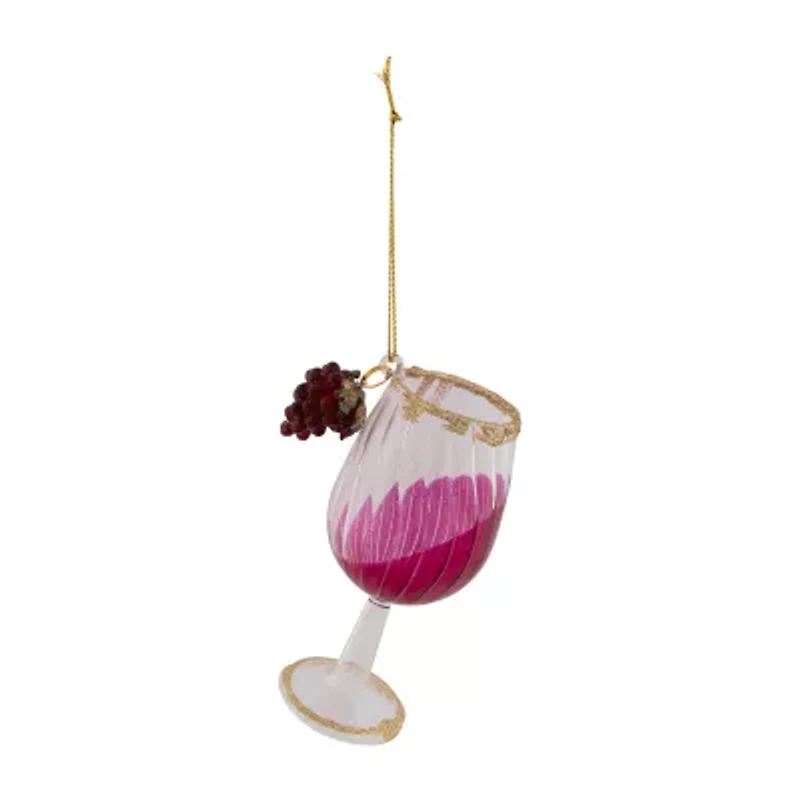 4.25'' Red and Clear Glittered Wine Glass Christmas Ornament