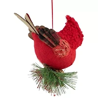 5'' Red Burlap Cardinal with Pine Needles and Berries Christmas Ornament