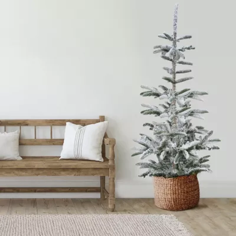 Northlight Slim Flocked Nordmann Fir 7 1/2 Foot Fir Christmas Tree