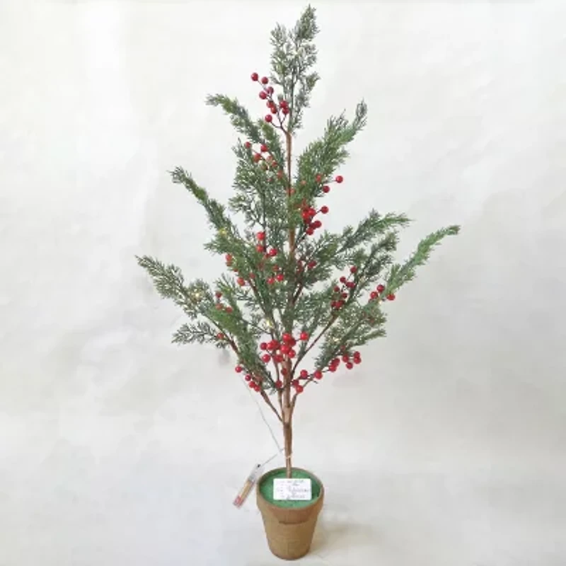 Northlight Berries And Pine Potted 3 Foot Pre-Lit Pine Christmas Tree