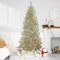 Northlight Metallic Platinum Tinsel 7 Foot Pre-Lit Christmas Tree