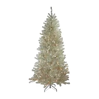 Northlight Metallic Platinum Tinsel 7 Foot Pre-Lit Christmas Tree
