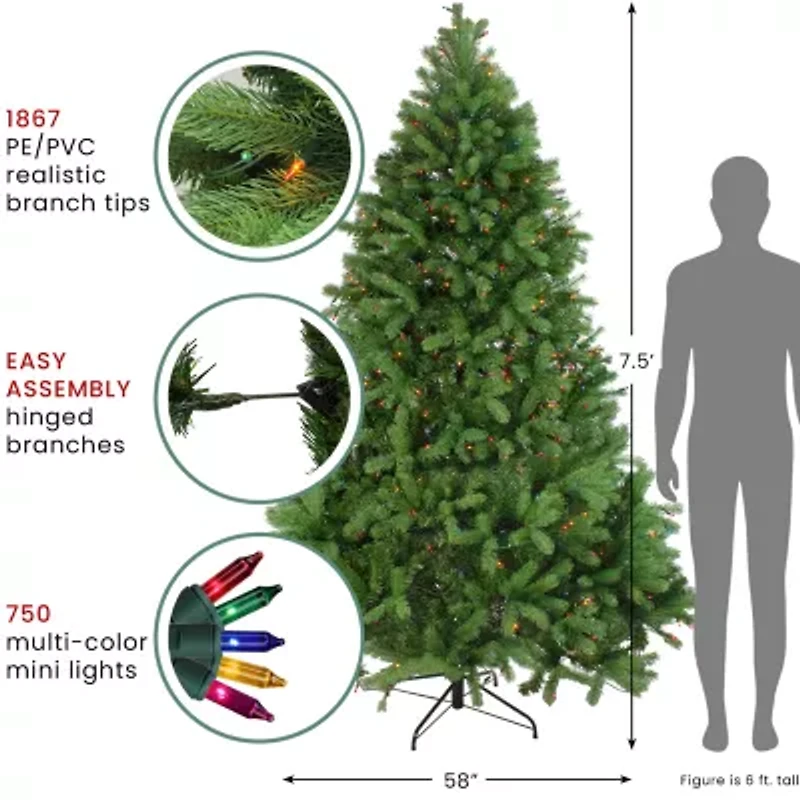 Northlight Noble Full 7 1/2 Foot Pre-Lit Fir Christmas Tree