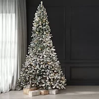 Northlight Slim Flocked Pine 9 Foot Pre-Lit Pine Christmas Tree