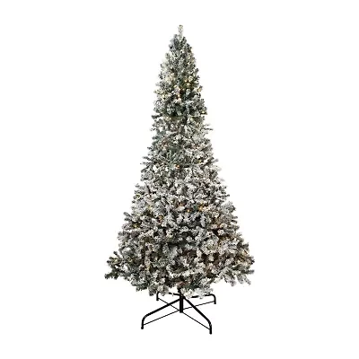 Northlight Slim Flocked Pine 9 Foot Pre-Lit Pine Christmas Tree