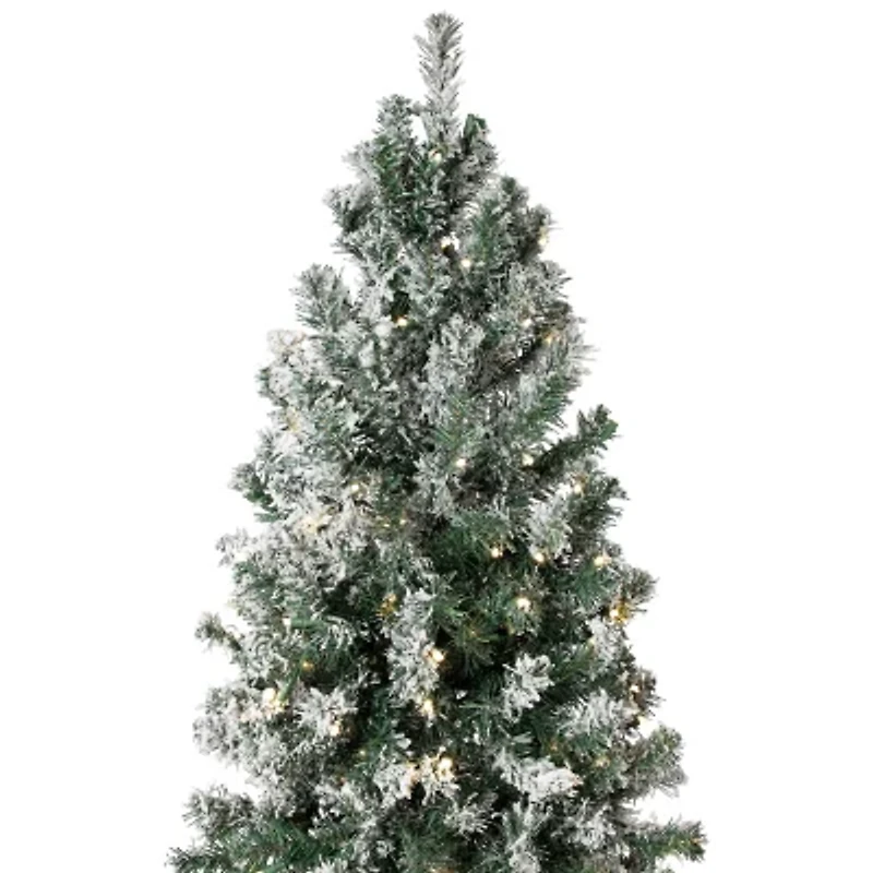 Northlight Slim Flocked Pine 9 Foot Pre-Lit Pine Christmas Tree