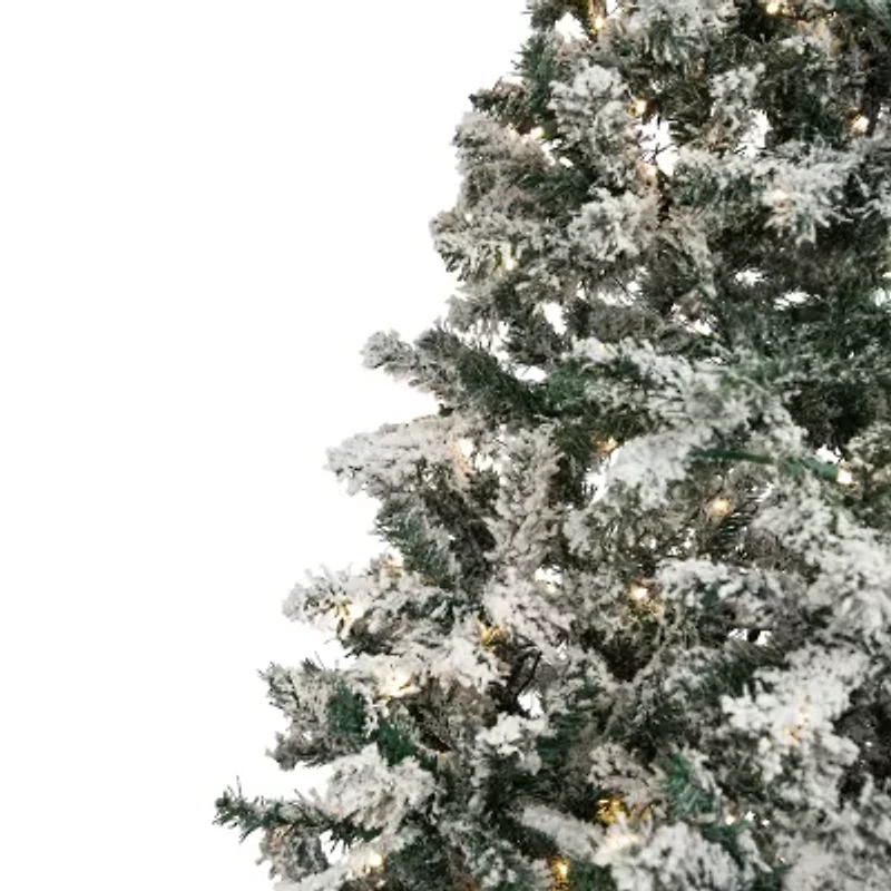 Northlight Slim Flocked Pine 9 Foot Pre-Lit Pine Christmas Tree