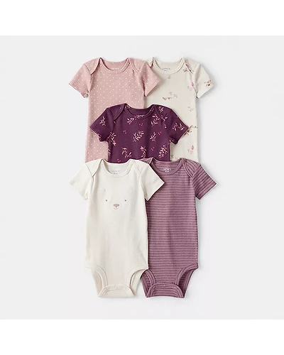 Carter's Baby Girls Round Neck Short Sleeve Rib 5-pc. Bodysuit