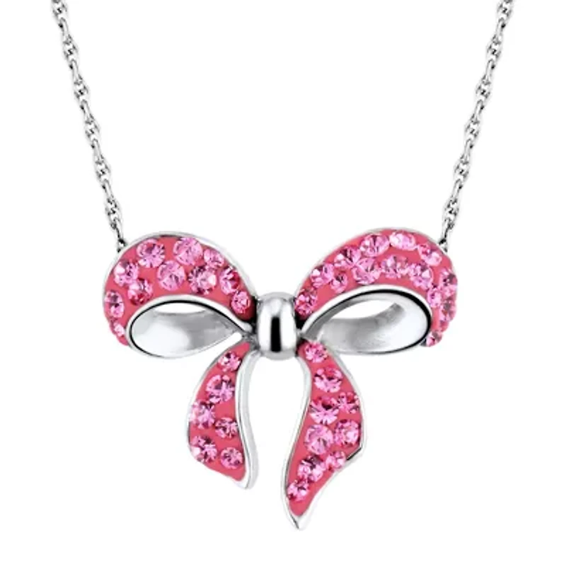 Sterling Silver Pink Crystal Bow Pendant