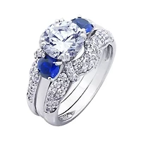 DiamonArt® Womens Cubic Zirconia & Simulated Blue Sapphire Sterling Silver Bridal Set