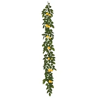 Vickerman 6' Green and Yellow Salal Leaf Lemon Garland Featuring 52 Branches with 14 Lemons