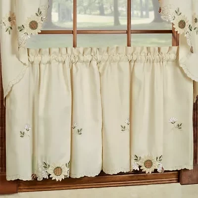Sweet Home Collection Sunflower Cream Embroidered Rod Pocket Swag Valance