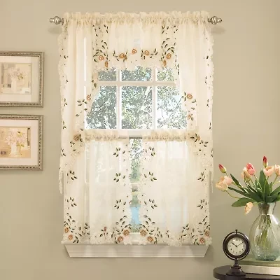 Sweet Home Collection Rosemary Linen Embroidered Rod Pocket Valance