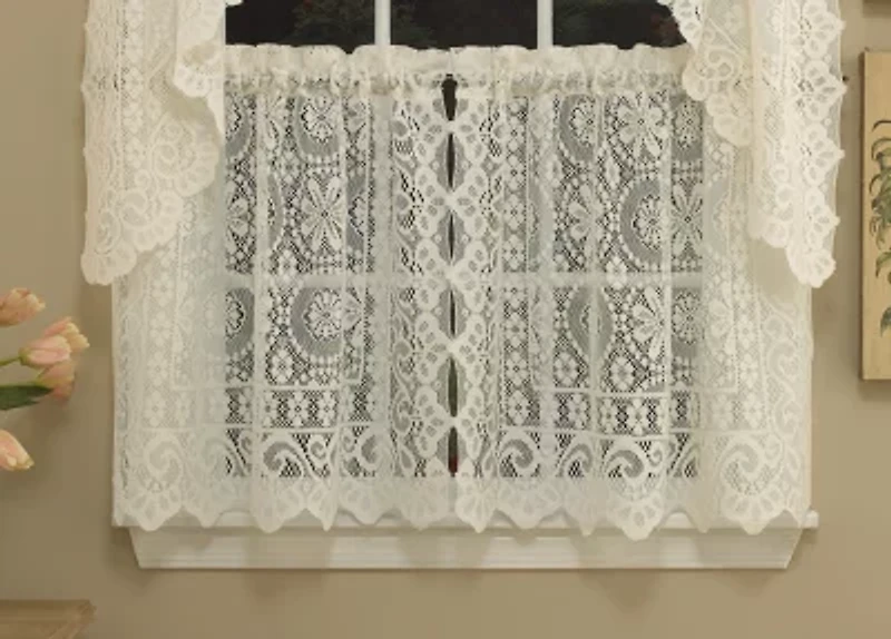Sweet Home Collection Hopewell Old World Style Floral Lace 2-pc. Rod Pocket Window Tier