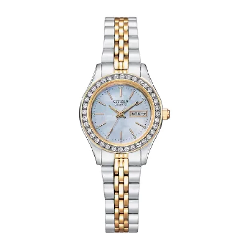 Citizen Quartz Womens Crystal Accent Two Tone Stainless Steel Bracelet Watch Eq0539-56y