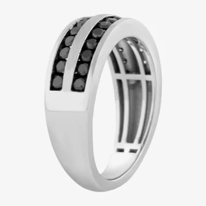 Midnight Black Mens 1 CT. T.W. Natural Diamond 10K White Gold Wedding Band