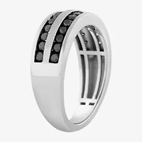Midnight Black Mens 1 CT. T.W. Natural Diamond 10K White Gold Wedding Band