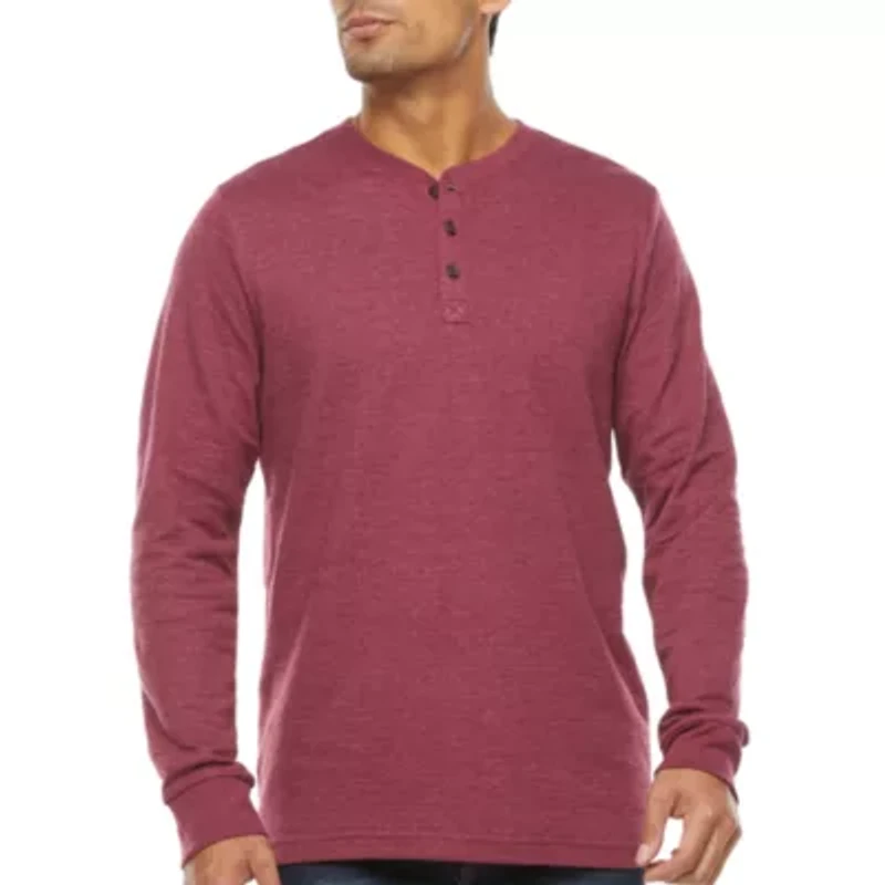 St. John's Bay Super Soft Double Knit Mens Long Sleeve Classic Fit Henley Shirt