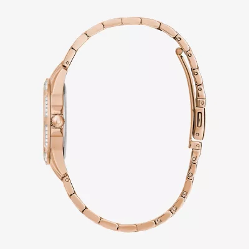 Bulova Crystal Womens Crystal Accent Rose Goldtone Stainless Steel Bracelet Watch 98l303