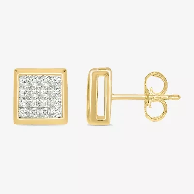 3/4 CT. T.W. Natural White Diamond 10K Gold 9.7mm Square Stud Earrings