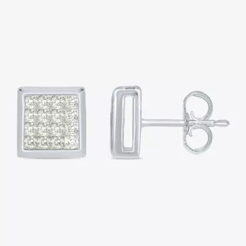 3/4 CT. T.W. Natural White Diamond 10K White Gold 9.7mm Square Stud Earrings