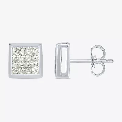3/4 CT. T.W. Natural White Diamond 10K White Gold 9.7mm Square Stud Earrings