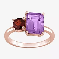 Womens Genuine Purple Amethyst 18K Rose Gold Over Silver Cocktail Ring