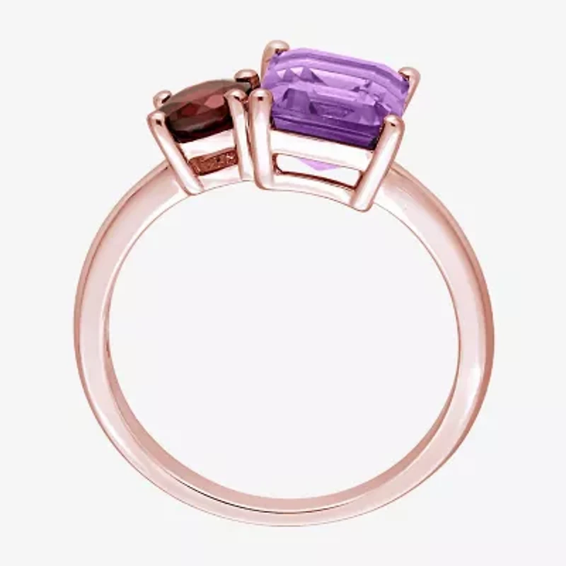 Womens Genuine Purple Amethyst 18K Rose Gold Over Silver Cocktail Ring