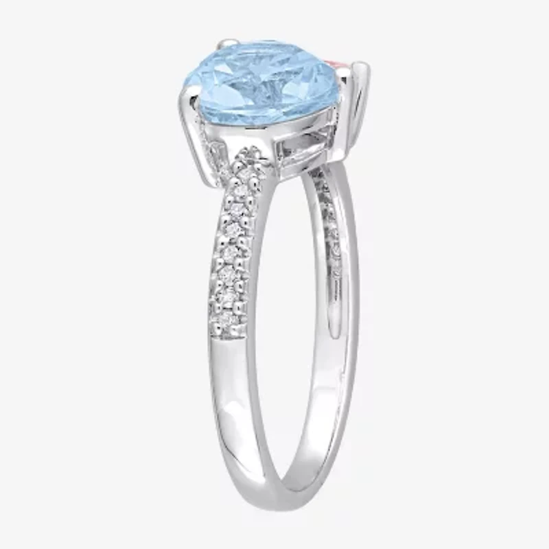 Womens Genuine Blue Topaz Sterling Silver Heart Cocktail Ring