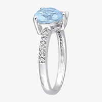 Womens Genuine Blue Topaz Sterling Silver Heart Cocktail Ring
