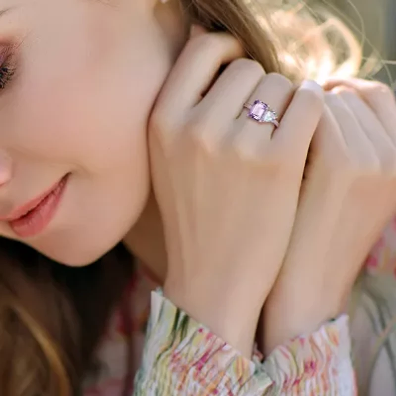 Womens Genuine Purple Amethyst Sterling Silver Cocktail Ring
